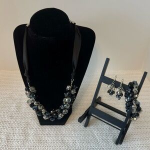 Beaded necklace, bracelet, and earring set